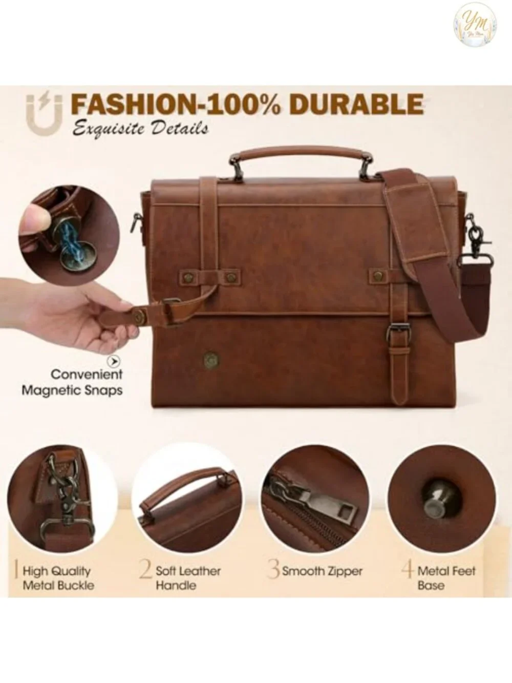 Vintage PU Leather Laptop Messenger Bag 17 Inch Waterproof Briefcase